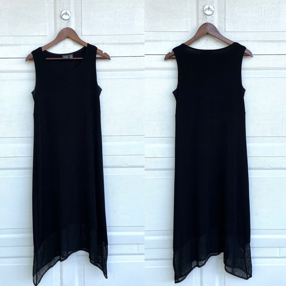 Chicos Travelers Womens Dress Maxi Long Black Stretch Sleeveless Mesh Hem Small